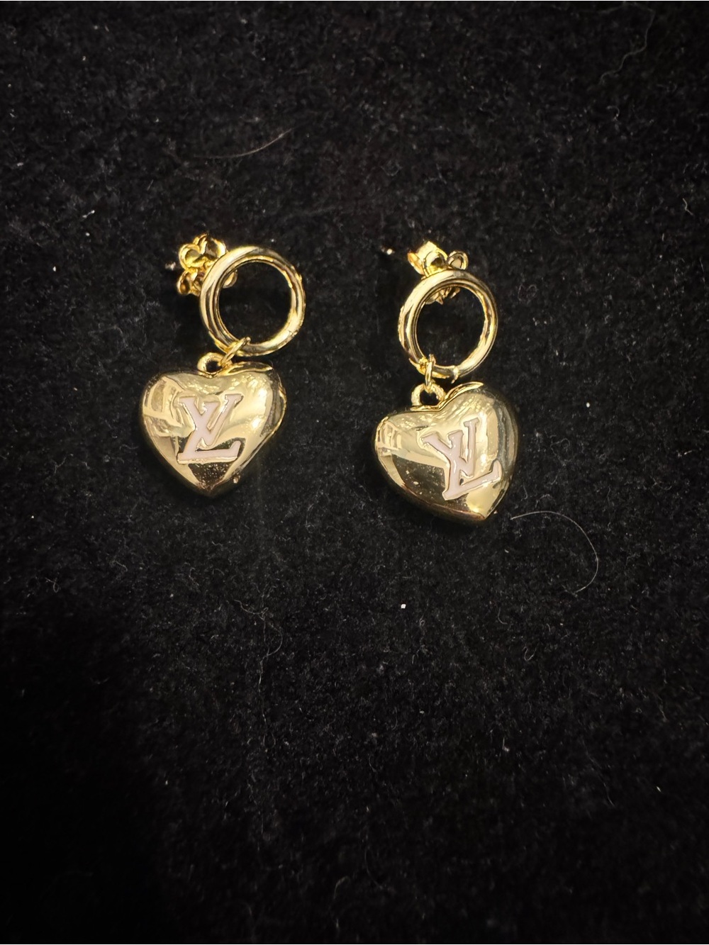 Louis Vuitton Gold Heart Drop Hoop Earrings - Picture 2 of 7